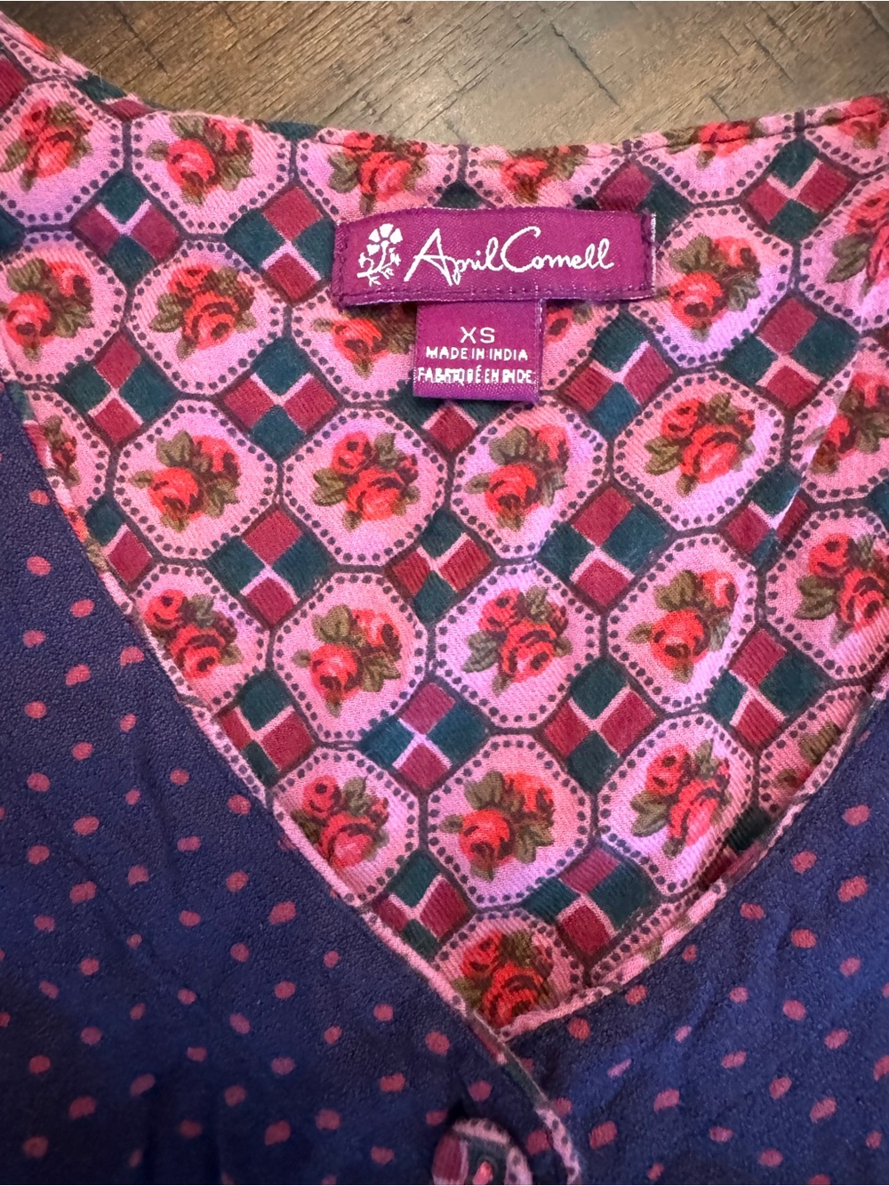 April Cornell Vintage 90s Purple Polka Dot Button Down Midi Dress Size XS S - Picture 2 of 12